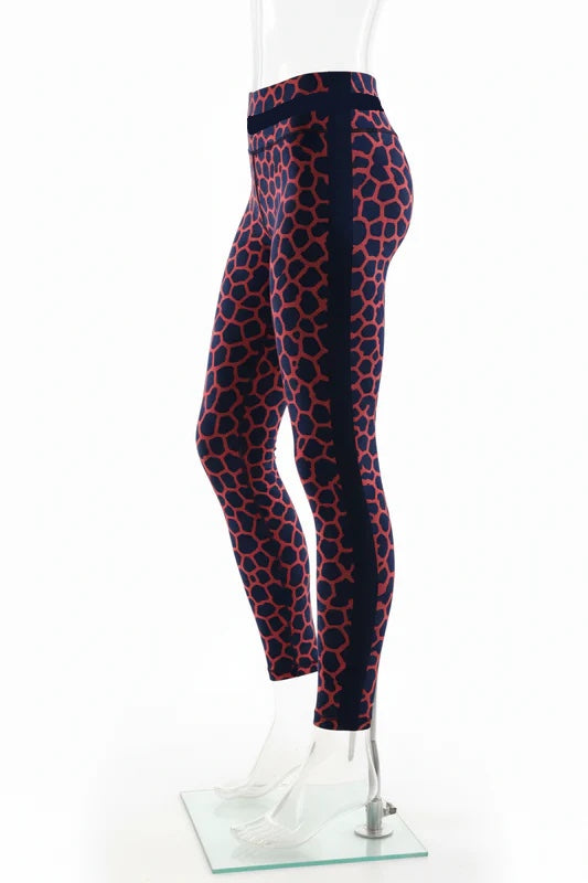 Navy and red giraffe print