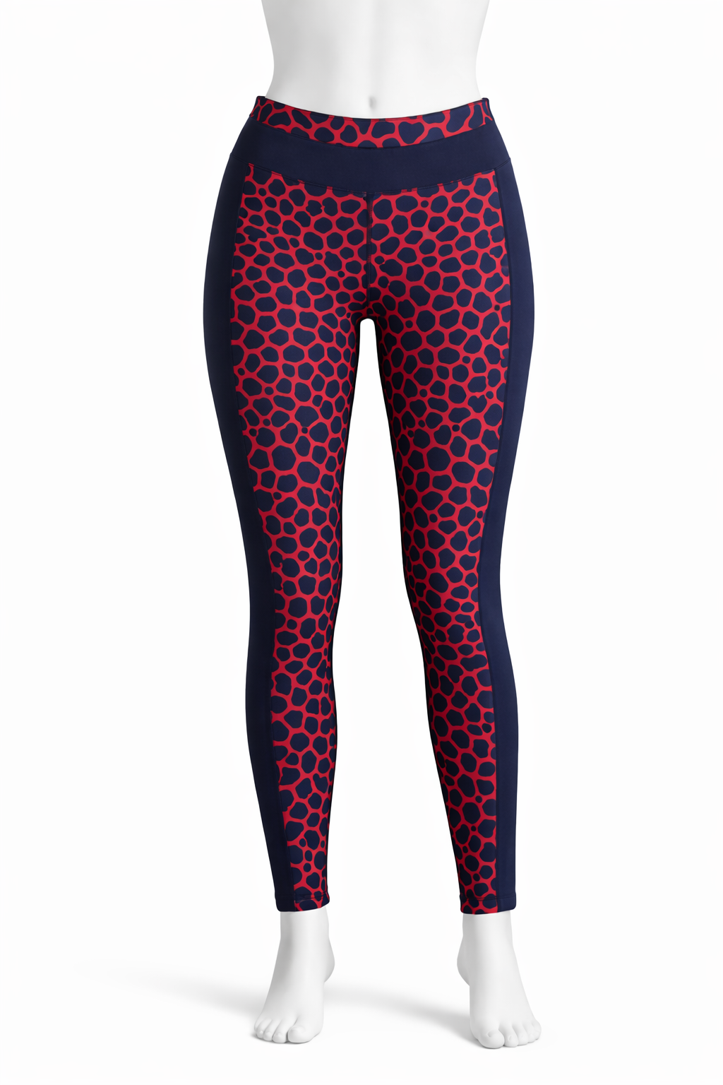 Navy and red giraffe print