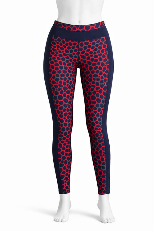 Navy and red giraffe print